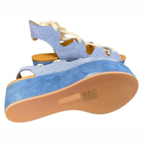 See By Chloé Denim Lace-Up Platform Sandals Size 37 / 6.5 NIB Edna Style - Picture 4 of 5